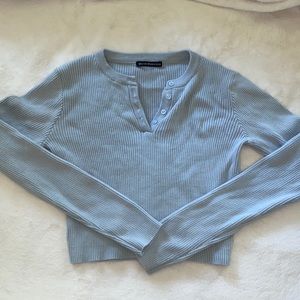 light blue brandy Melville long sleeve 1/4 button down sweater top